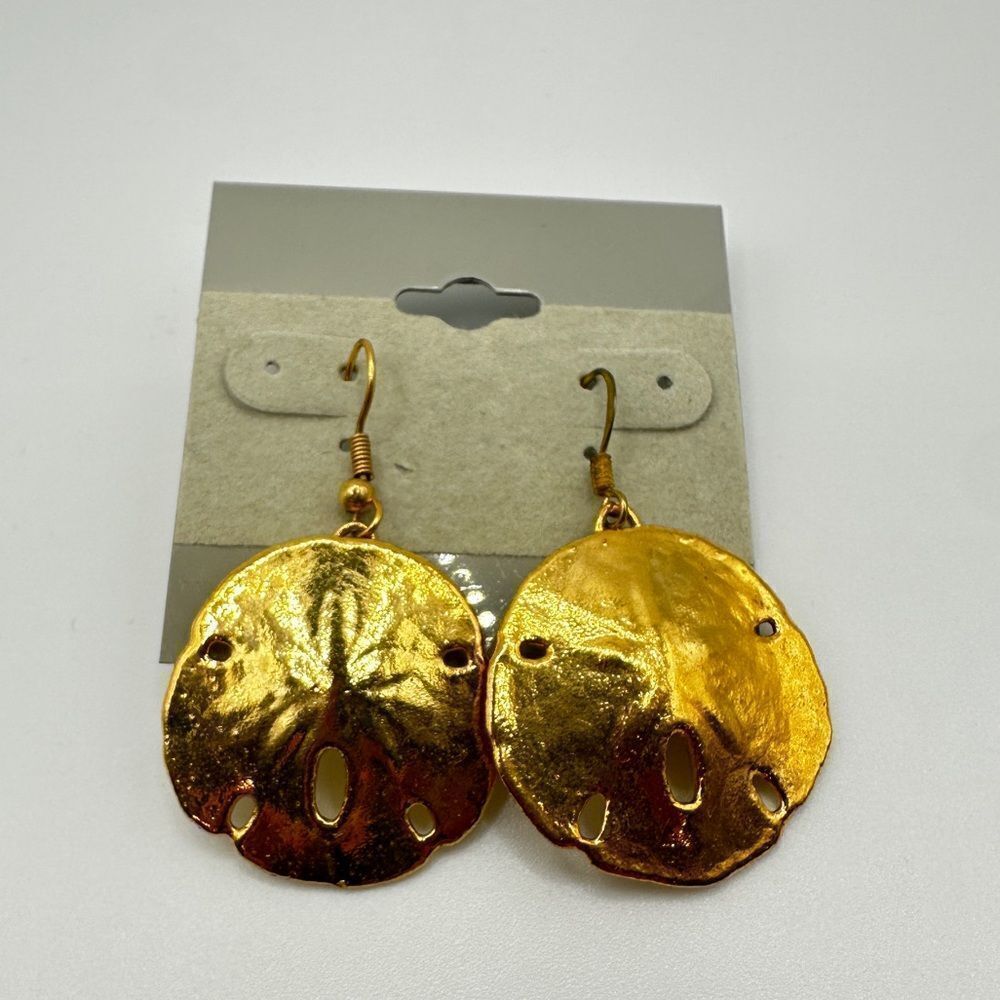 SALE! Gold tone sand dollar dangle earrings!